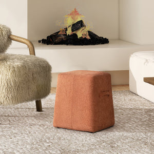 English Elm Jennifer Taylor Home - Clyde 14" Tapered Square Upholstered Ottoman in Spice Fleece Teddy Fabric — Compact Cozy Footrest and Seat Orange B2719P269257