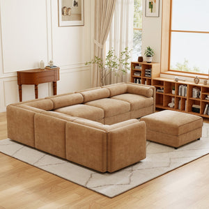 English Elm Modern 6-Piece Modular Sectional Sofa Camel Chenille with Cylindrical Support & Hidden Storage, Versatile Configurations W714S01234