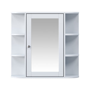 English Elm Bathroom Wall Cabinet with Mirror Door Open Shelving and Adjustable Interior Storage White N817P375228W