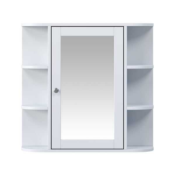 English Elm Bathroom Wall Cabinet with Mirror Door Open Shelving and Adjustable Interior Storage White N817P375228W