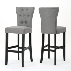 English Elm Christopher Knight Home® - BARSTOOL Plush Cushioned Wood and Fabric Counter Seat with Handmade Detailing, Comfortable Pair Grey 60752.00F
