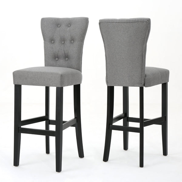 English Elm Christopher Knight Home® - BARSTOOL Plush Cushioned Wood and Fabric Counter Seat with Handmade Detailing, Comfortable Pair Grey 60752.00F