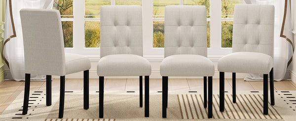 English Elm 4 Piece Modern Tufted Dining Chair Set with Rustic Linen Upholstery, Black Rubber Wood Legs, Durable Comfort and 250 lb Capacity Beige N752P317334A