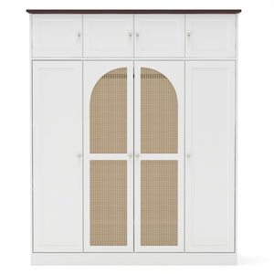 English Elm 70.87"tall Rattan Door Armoire Freestanding Wardrobe with Adjustable Shelves Hanging Rod White W757S00055