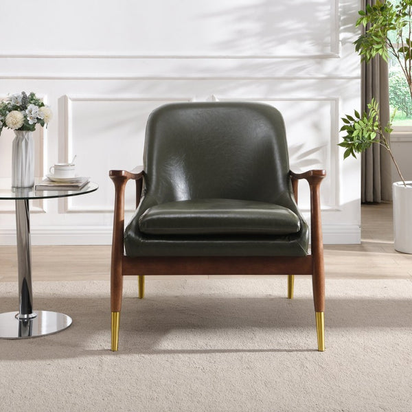 English Elm 29.2'' Mid-century Faux Leather Accent Chair Solid Wood Frame Brass Tipped Legs Lounge N767P205863G