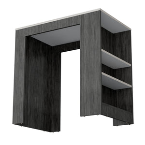 English Elm Harlan Counter Height Kitchen Island with 23.2"x36.2" Top, 3-Side Shelves, Smokey Oak Ibiza Marble Finish B128P176122
