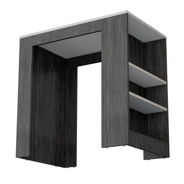 English Elm Harlan Counter Height Kitchen Island with 23.2"x36.2" Top, 3-Side Shelves, Smokey Oak Ibiza Marble Finish B128P176122