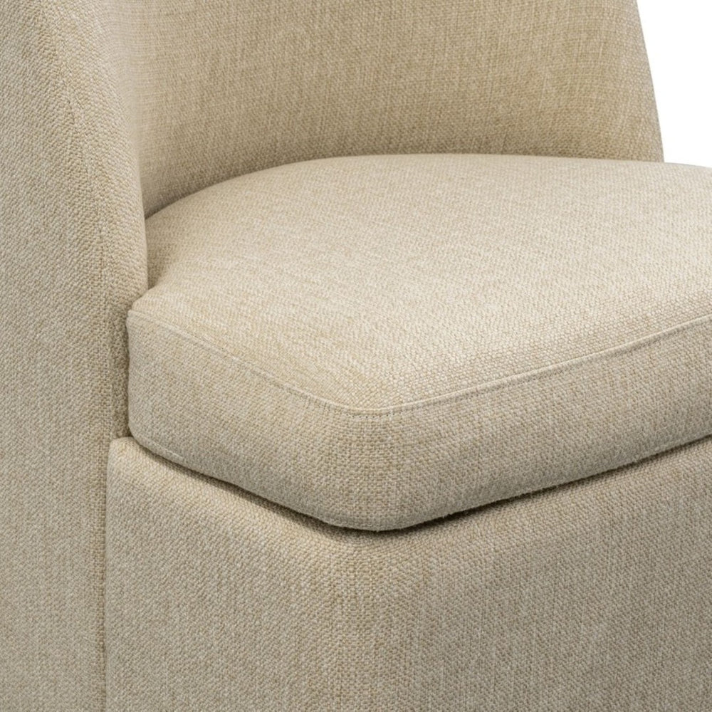 English Elm Dining Chair Upholstered in Textured Taupe Fabric with Casters and Tailored Piping B035P408394