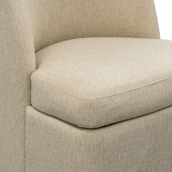 English Elm Dining Chair Upholstered in Textured Taupe Fabric with Casters and Tailored Piping B035P408394