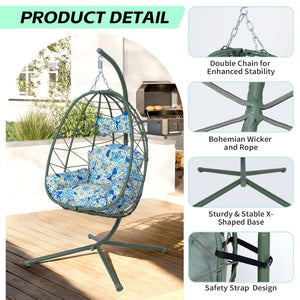 English Elm Hanging Egg Chair with Woven Pe Wicker Stand for Patio Balcony and Indoor Comfort T5880P497578