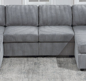 English Elm Stunning Corduroy 2pc Sectional Sofa with Dual Chaises, Square Arms, Plush Pillows, Modern Luxe Fog 69 L x 35 W x 18 H B011S01238