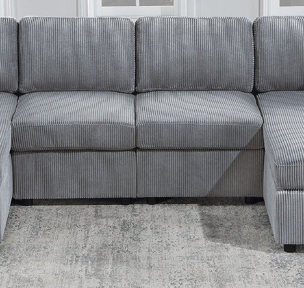 English Elm Stunning Corduroy 2pc Sectional Sofa with Dual Chaises, Square Arms, Plush Pillows, Modern Luxe Fog 69 L x 35 W x 18 H B011S01238