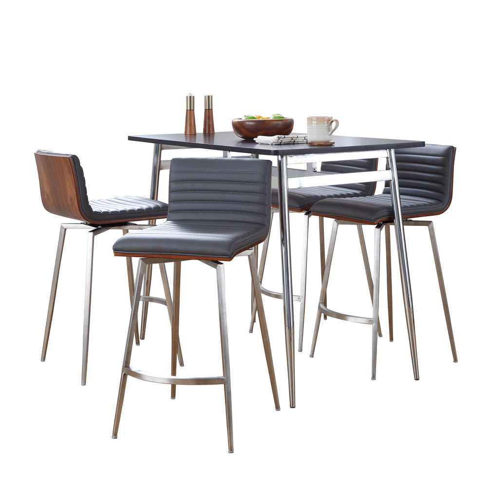 English Elm Marcel-Mason Swivel Counter Height Dining Set - 5pc Grey Faux Leather Stools & Black Wood Table, Contemporary Design B202S01464