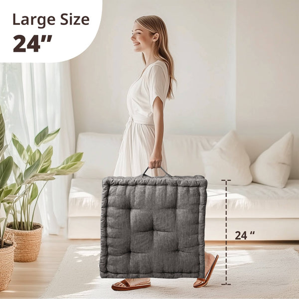 English Elm 1- Piece Tufted Chenille Floor Cushion with Scalloped Edge for Bohemian Living Spaces Charcoal B035P482971