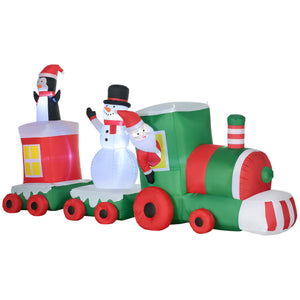 English Elm HOMCOM 11ft Inflatable Christmas Train with Santa Snowman Penguin, LED Lighted Yard Decor for Holidays Multicolor W2225P229261