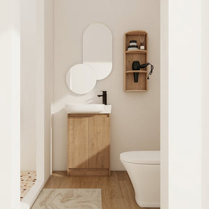 English Elm 23" Freestanding Ceramic Vessel Sink Vanity with Soft Close Cabinet and Wall Rack Imitative Oak W999S00491