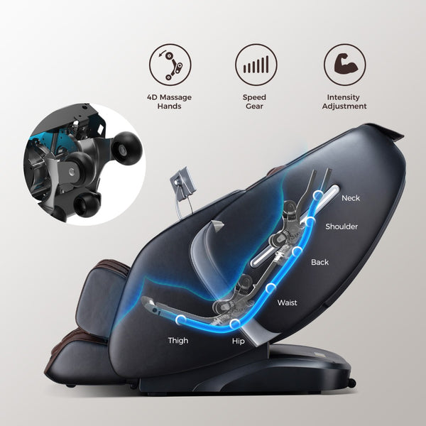 English Elm Massage Chair 4d Robotic Sl Track Zero Gravity Full Body Airbag Touchscreen Spa Recliner Black+Brown W730P343900