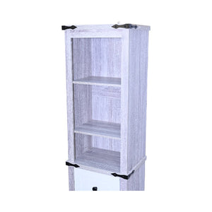 English Elm Narrow Farmhouse Bathroom Storage Cabinet with Adjustable Shelves, Drawer & Tall Linen Tower Design Grey+White W1412P271797