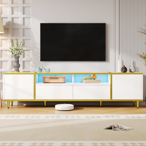 English Elm Vibe 70.9'' Modern Tv Stand For 80'' Tvs - Chic Entertainment Center With Led Lights & Ample Storage N724P284377K-GIGA