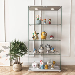 English Elm Modern Glass Display Cabinet With Led Lights - Elegant 2-Door Showcase For Living Rooms & Bedrooms W241S00056