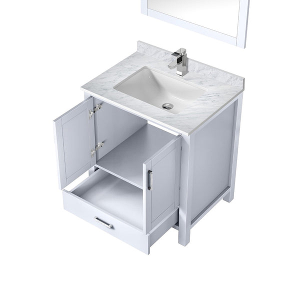 English Elm White Bath Vanity Set With Carrara Marble Top, Chrome Faucet & 28" Mirror - Elegant Bathroom Upgrade B2731S01248-GIGA