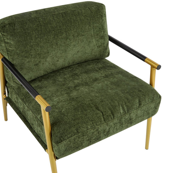 English Elm Christopher Knight Home® - 27.56" Modern Accent Chair with Plush Cushions, Sleek Metal Frame and Wooden Armrests for Cozy Rooms Gold,Green N767P215306E