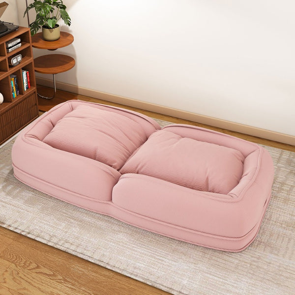 English Elm Upholstered Corduroy Floor Lounger Foldable Sofa Bed with 5 Reclining Positions Pink W2699P410741