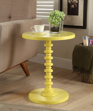 English Elm Acton Charming Yellow Round Accent Table with Turned Solid Wood Pedestal Base, KD, 40lb Limit, MDF Top B2726P321036