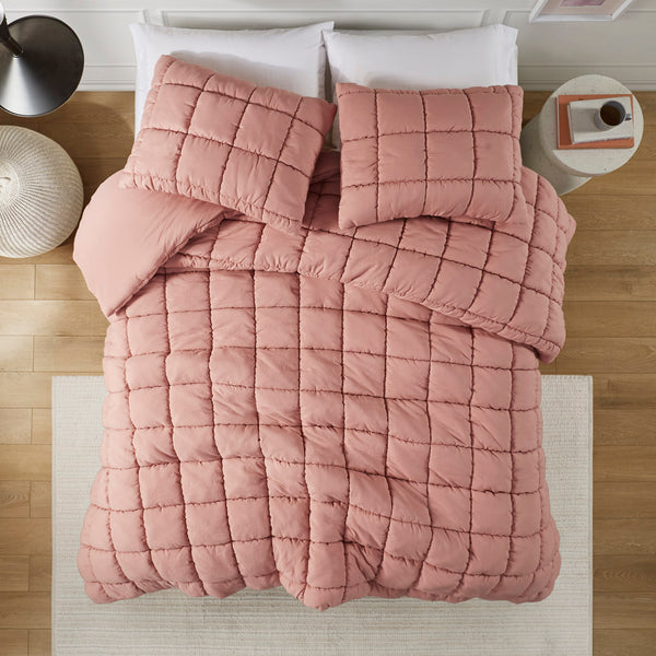JLA Home Intelligent Design - Down Overfilled Alternative Comforter Set with 3D Puff Stitching, Crinkled Quilt & OEKO‑TEX Safety Rose ID10-2307