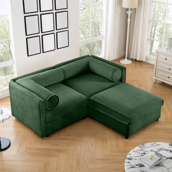 English Elm Stylish Green Chenille Loveseat With Ottoman Storage – Modern, Ergonomic, & Modular Design For Comfort W714S01058-GIGA
