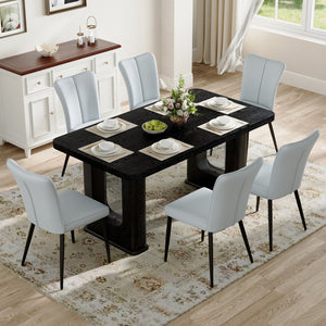 English Elm Table Set: Modern Black Wood Dining Table With 6 Light Gray Pu Chairs For Stylish, Comfortable Meals W1151S04313-GIGA
