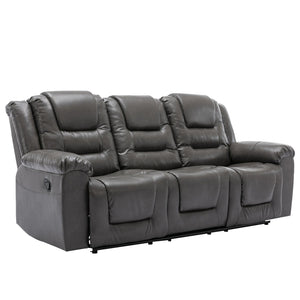 English Elm 3 Seater Home Theater Recliner with Dual Cup Holders PU Leather Comfort, Manual Infinite Recline, 350lb Capacity Grey WF323620AAE