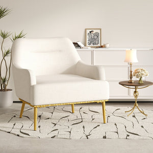 English Elm Modern Chenille Armchair with Curved Back Gold Legs Plush Accent Seat for Any Room Beige N763P360684A