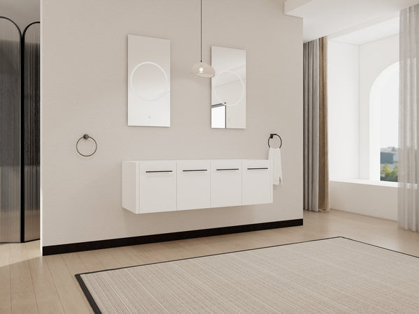 English Elm 60 Inch Wall-mounted Bathroom Vanity Cabinet with Soft-Close Doors, Eco Plywood, Scratch & Water-Resistant Finish Glossy White W999P208036
