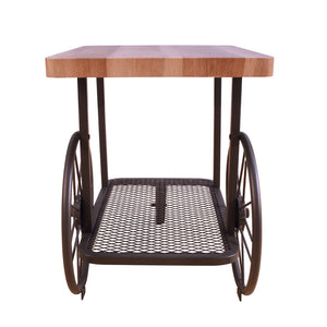 English Elm Oak Antique Grey End Table With Shelf & Casters - Charming Vintage Design For Versatile Living Spaces B062P209082