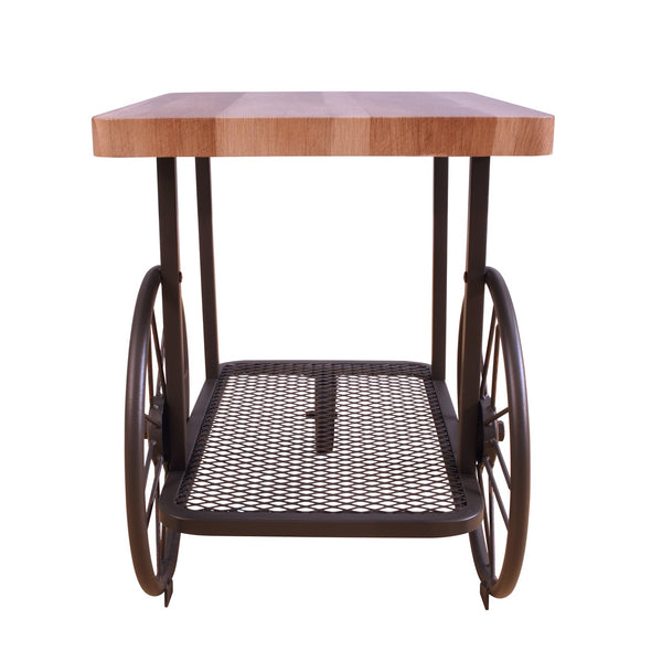 English Elm Oak Antique Grey End Table With Shelf & Casters - Charming Vintage Design For Versatile Living Spaces B062P209082