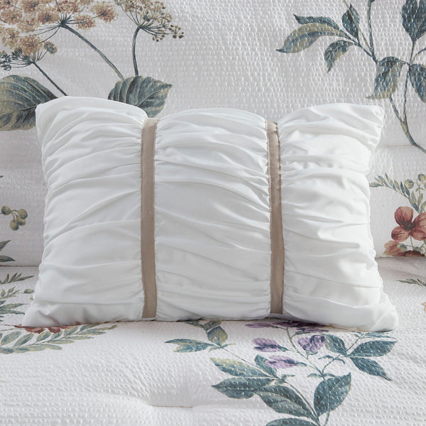 English Elm 7 Piece Seersucker Comforter Set With Throw Blanket In Taupe & Blush - Cozy Cottage Chic Style B035P266669