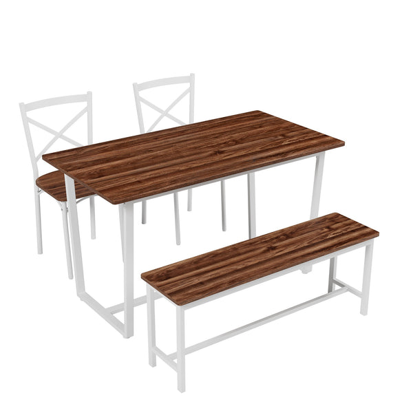 English Elm Four-piece industrial dining set with bench and backrest, solid MDF & steel frame, space-saving design Dark Walnut W578P333497