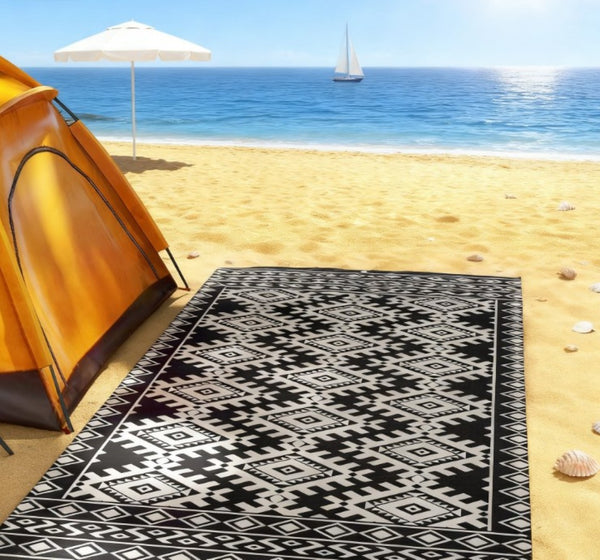 English Elm Outdoor Reversible Polypropylene Rug with Graphic Rhombus Pattern for Patio Camping T3971P421506