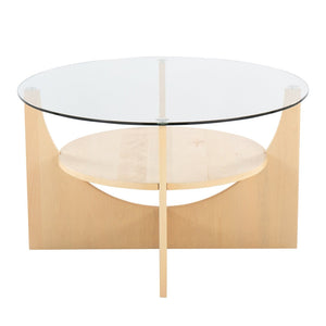 English Elm U-Shaped Modern Coffee Table With Natural Wood & Clear Glass – Stylish Centerpiece & Storage Solution B202P223314-GIGA