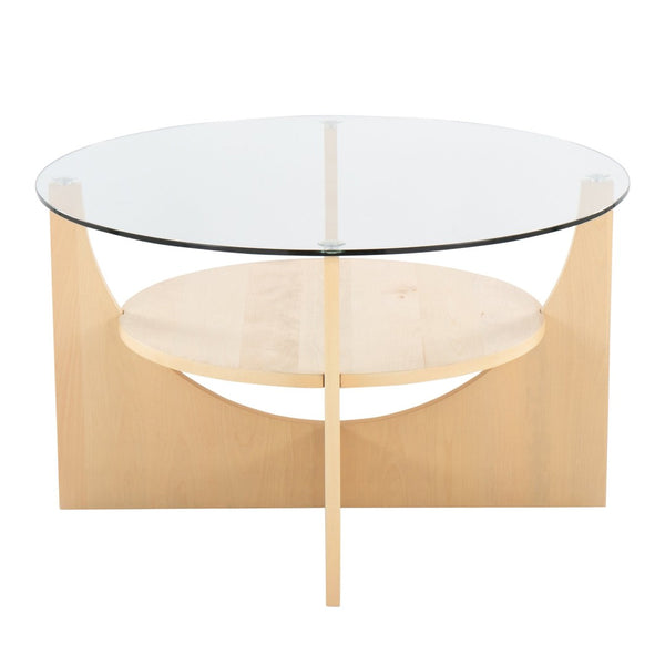 English Elm U-Shaped Modern Coffee Table With Natural Wood & Clear Glass – Stylish Centerpiece & Storage Solution B202P223314-GIGA