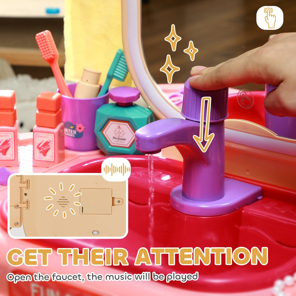 English Elm Qaba Kids Vanity Set - Interactive Toddler Makeup Table With Led Lights, Music & 23 Fun Accessories W2225P249754-GIGA