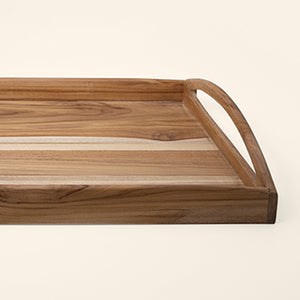 English Elm Handmade Teak Wood Rectangle Tray - 18X11 For Rustic Serving, Home Decor, & Versatile Display Use B346P327394