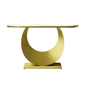 English Elm Premium Faux Marble Half Moon Console Table Gold Base Narrow Entryway Accent W2700S00084