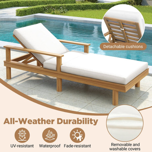 English Elm Trexm Acacia Wood Outdoor Chaise Lounge Set Reclining Patio Sunbed with Cushions Beige,Light Teak TM000034AAD