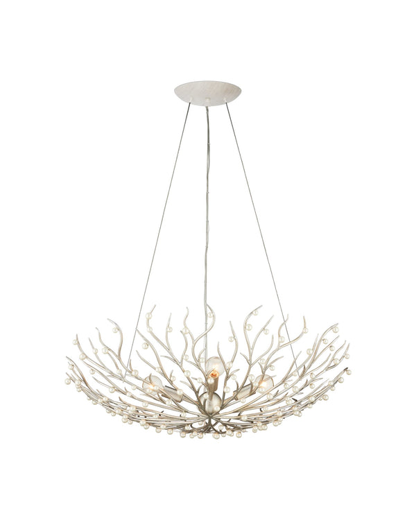 Currey & Company Shinju Pearl Orb Chandelier - Elegant Silver Leaf Design With Fresh-water Pearls & Adjustable Height Silver Pearl ,Wrought Iron 9000-1292-currey-company