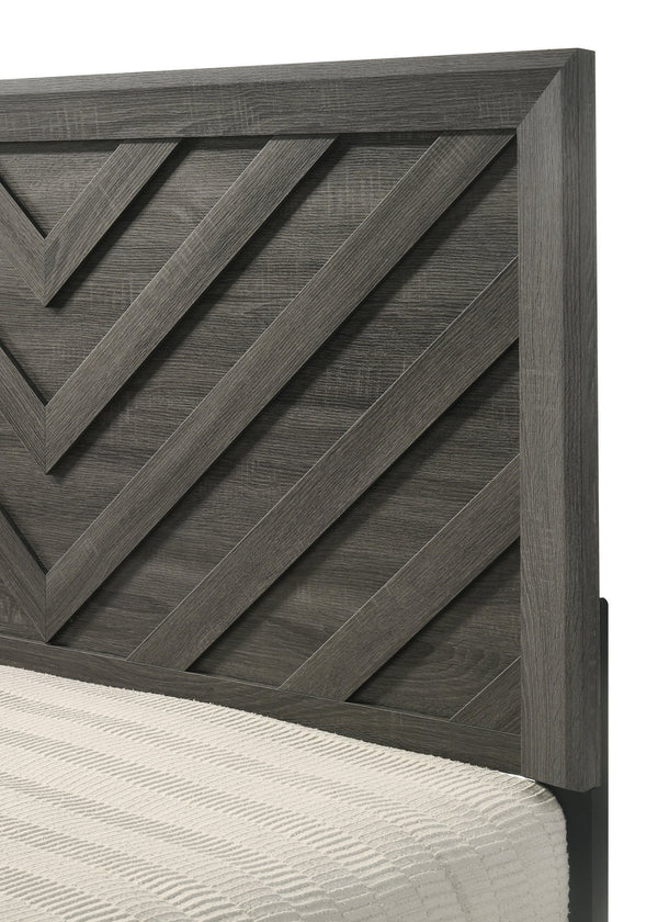 English Elm 1pc Twin Bed Rustic Gray Chevron Headboard Weathered Wood Finish Youth Bedroom Twin Size Furniture B011S01886