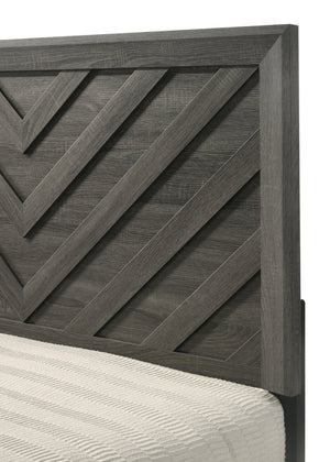 English Elm 1pc Queen Size Bed Rustic Gray Chevron Headboard Weathered Wood Finish Contemporary Craftsmanship B011S01883