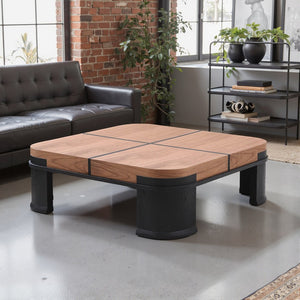 English Elm French Classic Square Coffee Table with Walnut Elm Veneer Top for Living Room T5686P508399