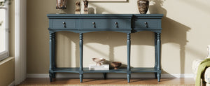 English Elm [video] Solid Pine Console Table Ornate Carved Legs Copper Hardware Soft-close Drawers Blue N759P433566C